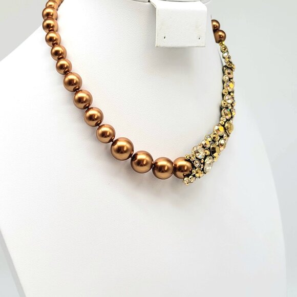 Heidi Daus Gold Pearl and Diamond Swarovski Crystal Asymmetrical NECKLACE ONLY - Picture 6 of 10